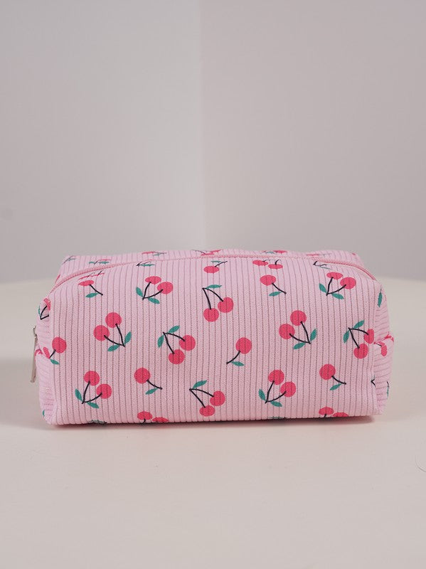 Cherry Print Travel Cosmetic Pouch