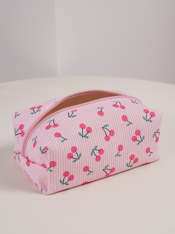 Cherry Print Travel Cosmetic Pouch