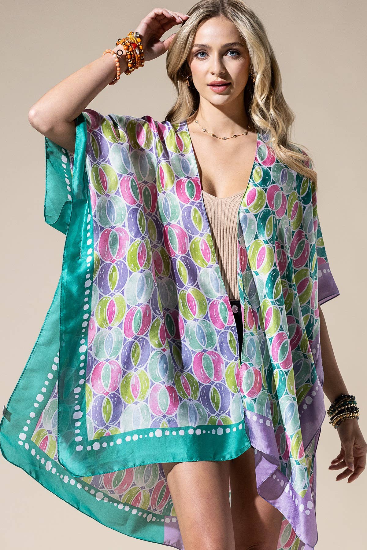 Herb Abstract Print Silky Feel Kimono