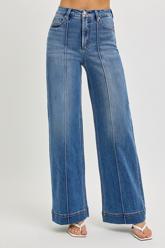 RISEN Dexter High Rise Pintuck Wide Leg Jeans