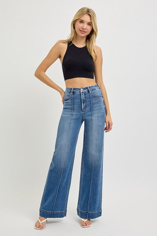 RISEN Dexter High Rise Pintuck Wide Leg Jeans