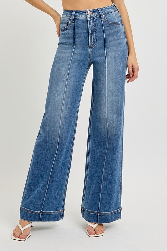 RISEN Dexter High Rise Pintuck Wide Leg Jeans