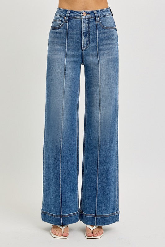 RISEN Dexter High Rise Pintuck Wide Leg Jeans
