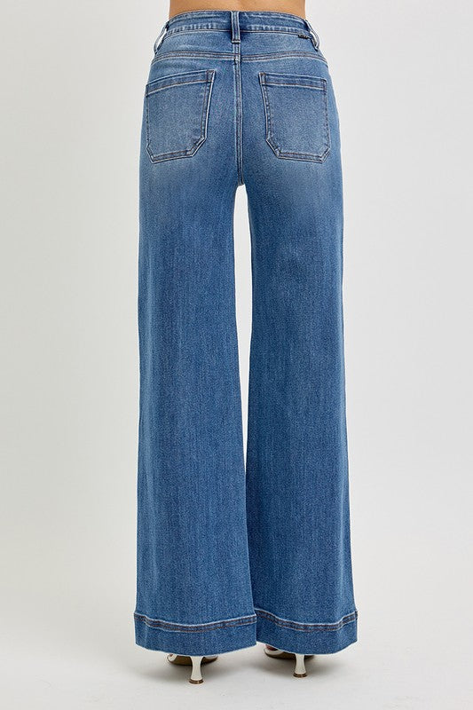 RISEN Dexter High Rise Pintuck Wide Leg Jeans