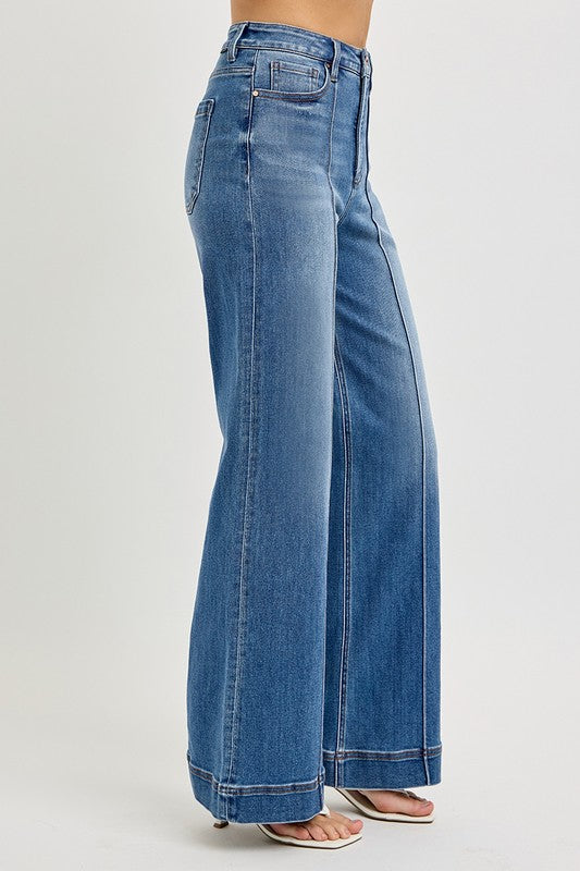 RISEN Dexter High Rise Pintuck Wide Leg Jeans
