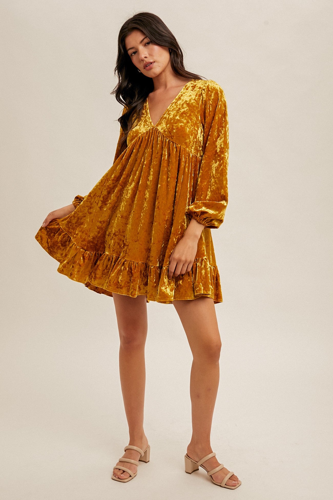 Brooke Mustard Velvet Dress
