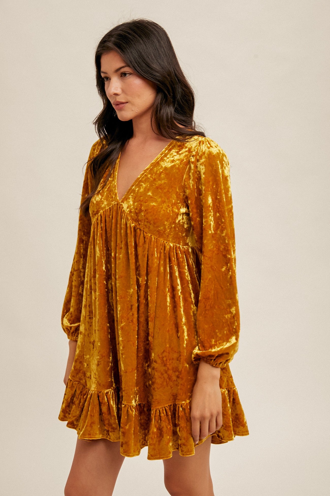 Brooke Mustard Velvet Dress