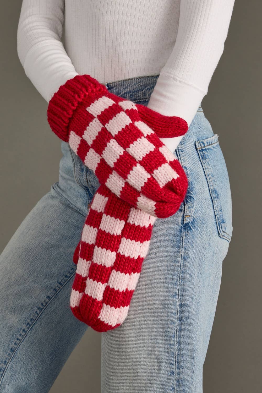 Leddy Red & Pink Checkered Mittens