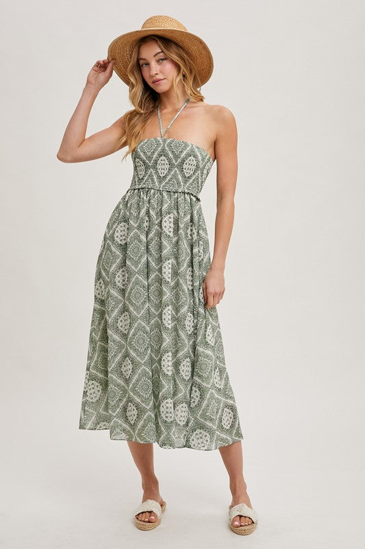 Glendah Geo Smocked Halter Dress