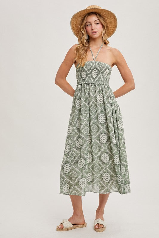Glendah Geo Smocked Halter Dress