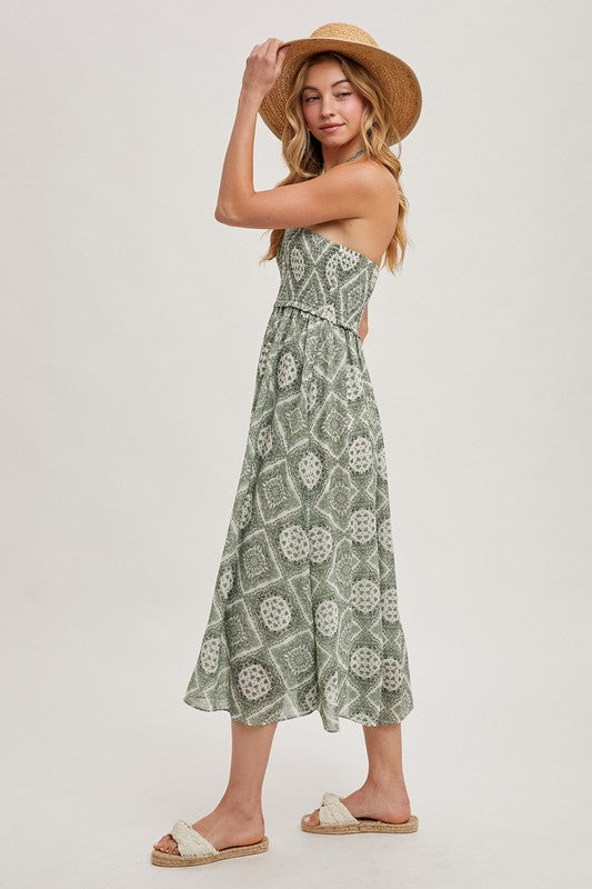 Glendah Geo Smocked Halter Dress