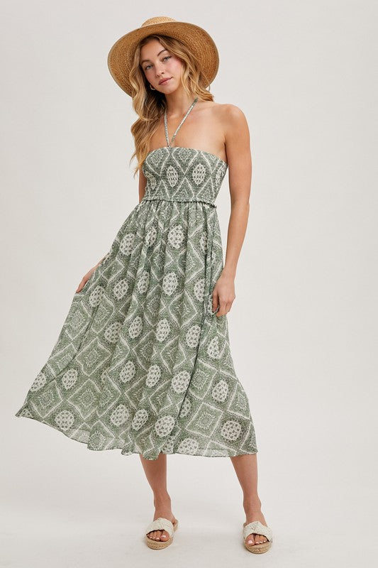 Glendah Geo Smocked Halter Dress