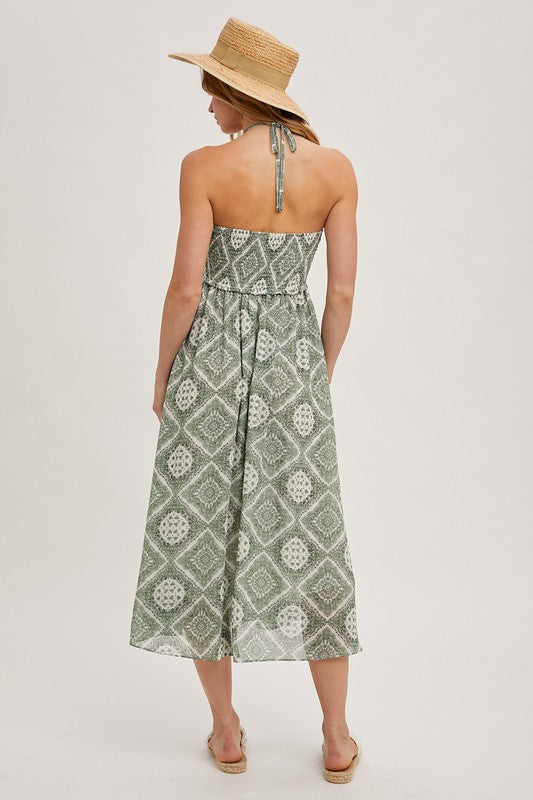 Glendah Geo Smocked Halter Dress