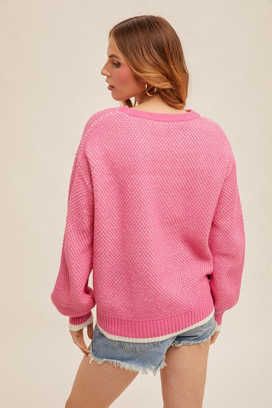 Cadence Pink Bubble Sleeve Sweater -Large Only! FINAL SALE