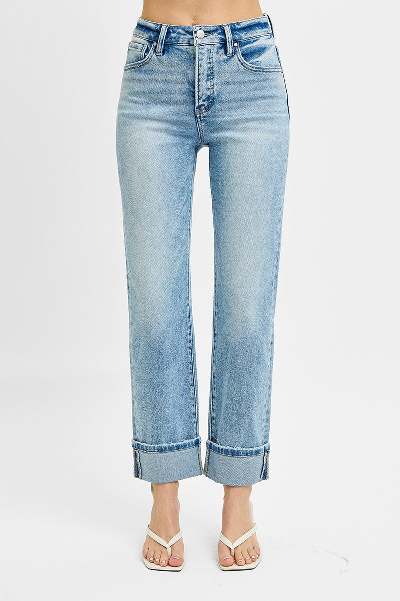 RISEN Werner High Rise Crop Rolled Straight Jeans PREORDER