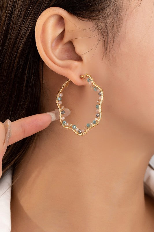 Baxter Wavy Bead Hoop Earrings