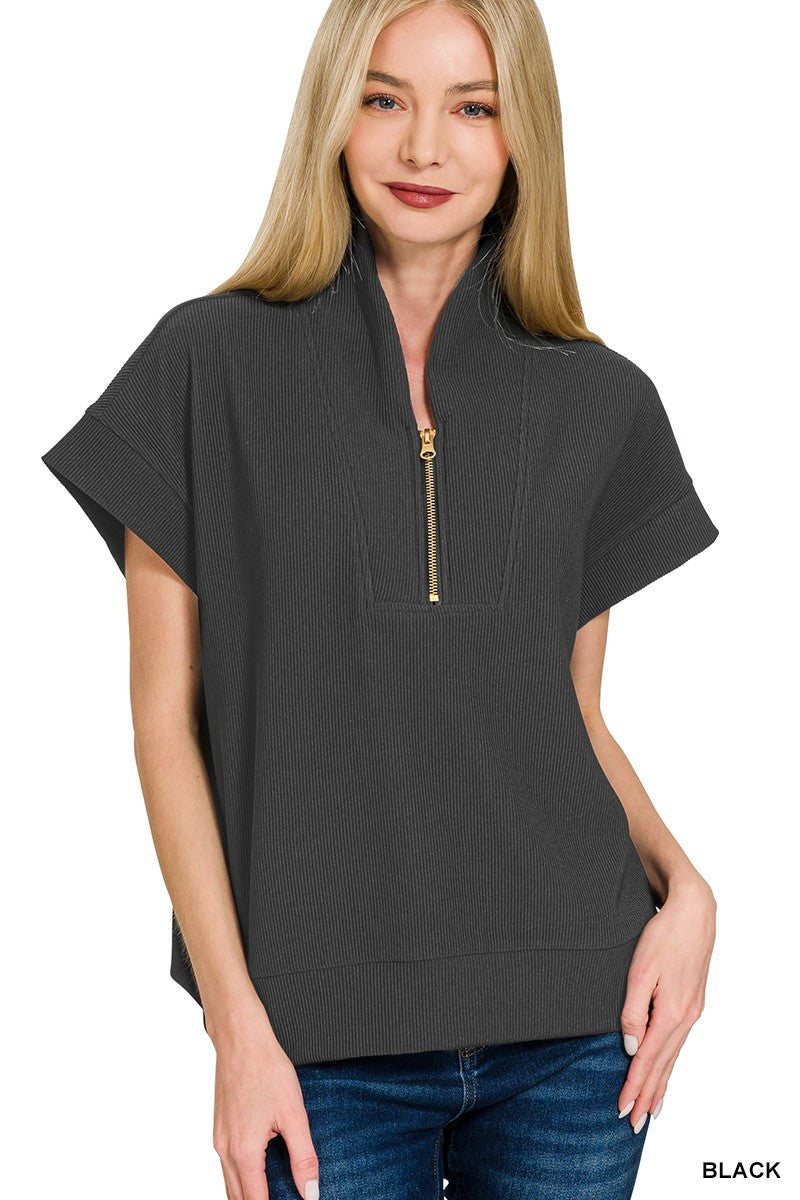 Grayson Zip Ribbed Top (L/XL ONLY!) FINAL SALE