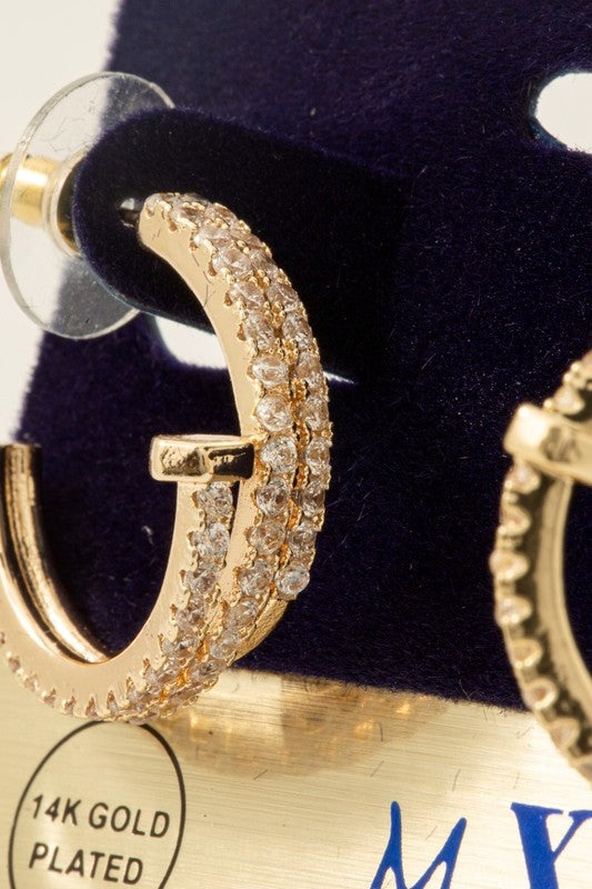 Amos Gold Rhinestone Nailhead Hoop Earrings