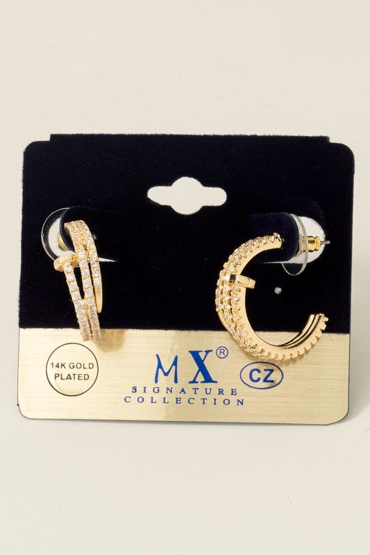 Amos Gold Rhinestone Nailhead Hoop Earrings