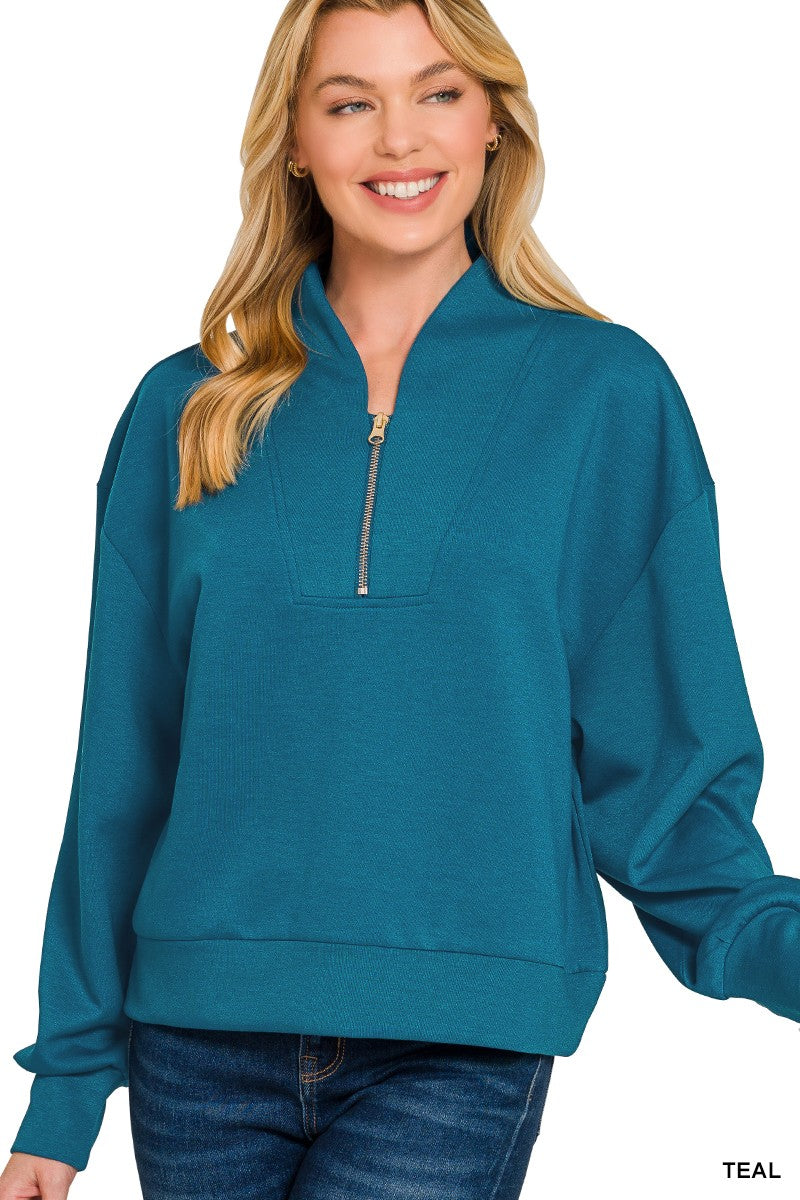 Mia Teal Scuba Zip Top