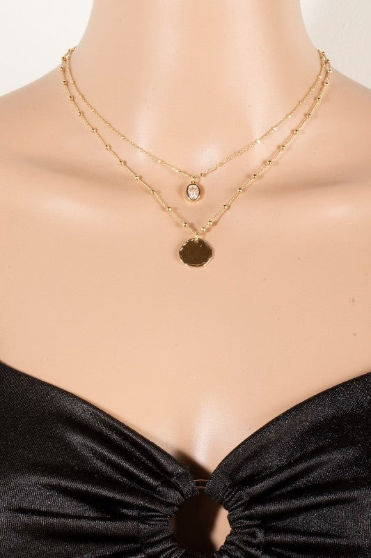 Coin and Oval Layer Necklace