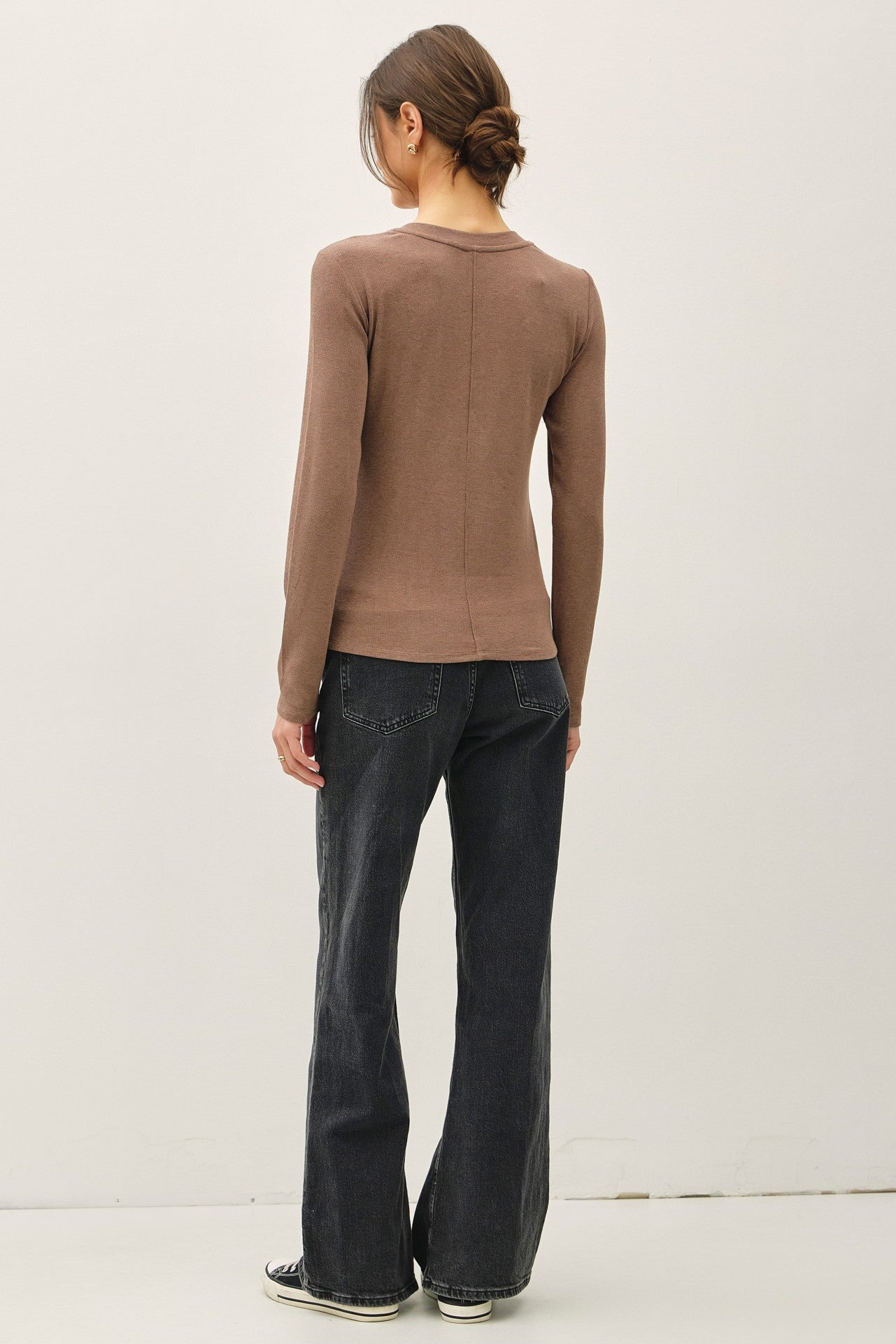 Nate Ribbed Henley Long Sleeve Top