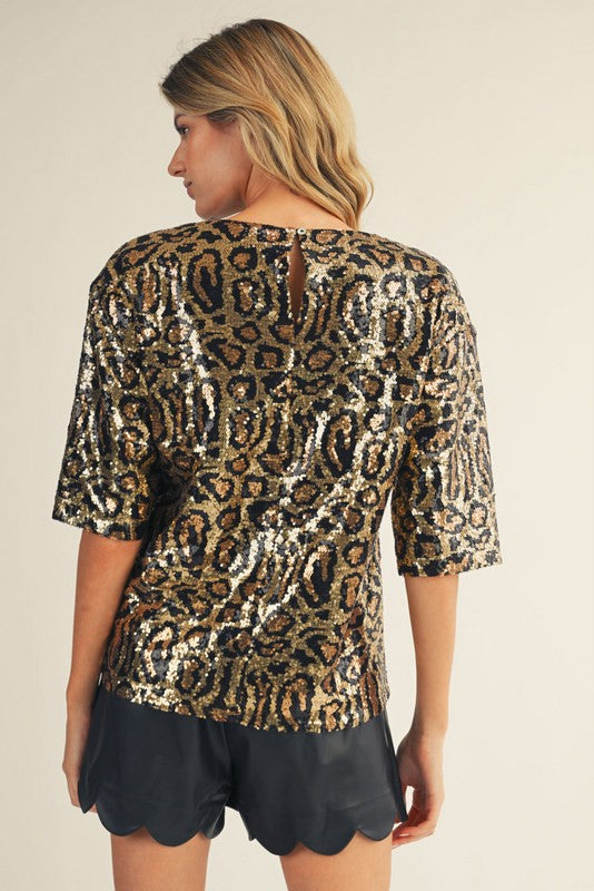 Bessie Animal Print Sequin Top