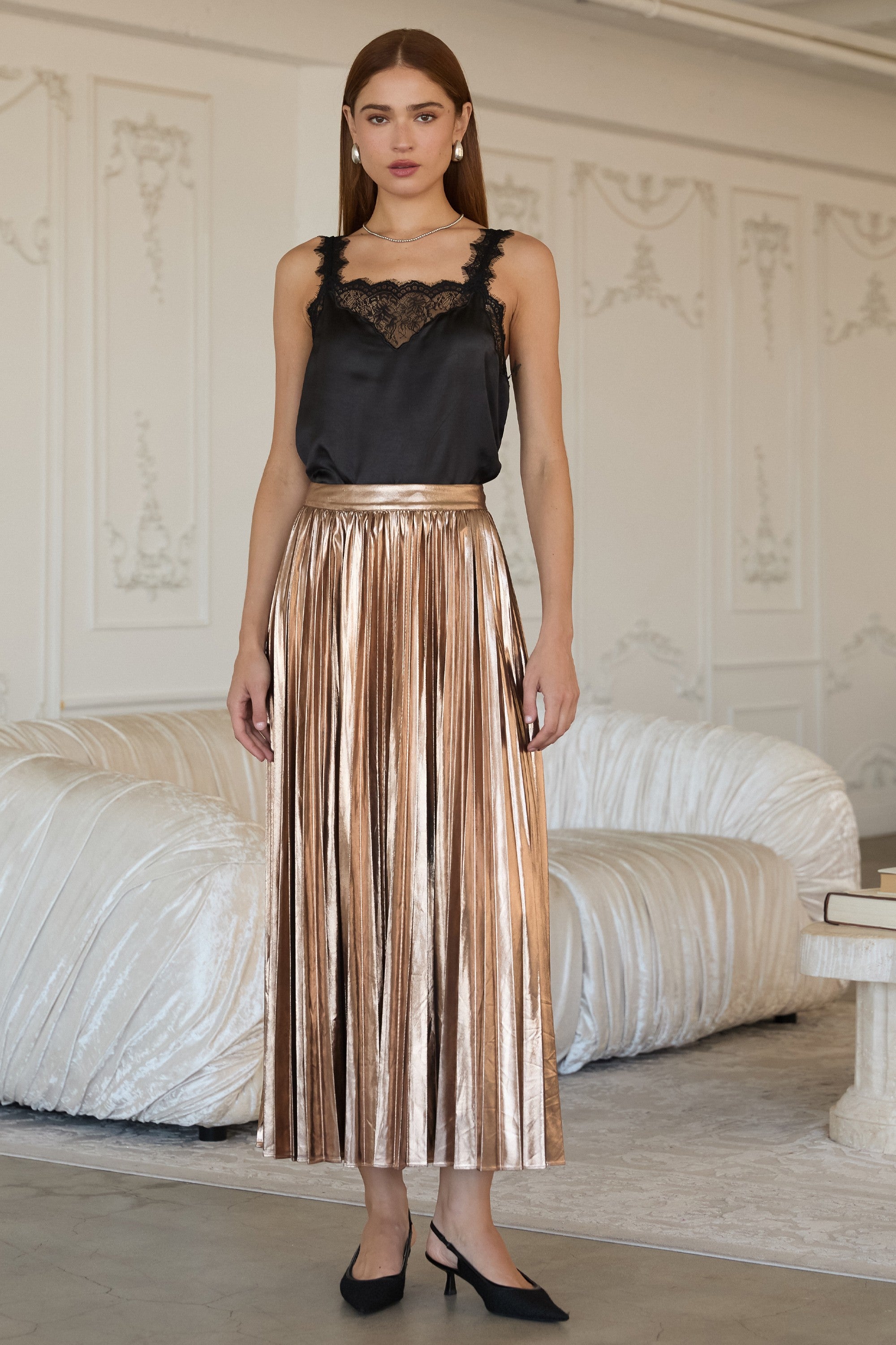 Tristan Pleated Midi Skirt
