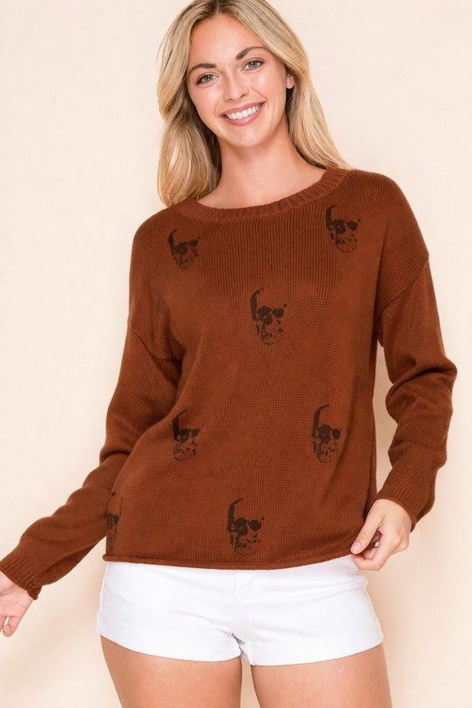 Skull Knit Camel Sweater PREORDER