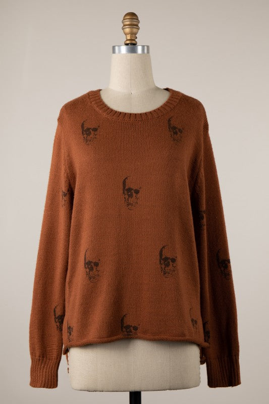 Skull Knit Camel Sweater PREORDER