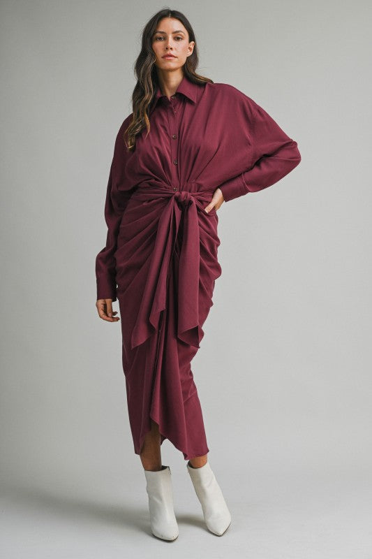 Becker Ruched Long Sleeve Midi Dress