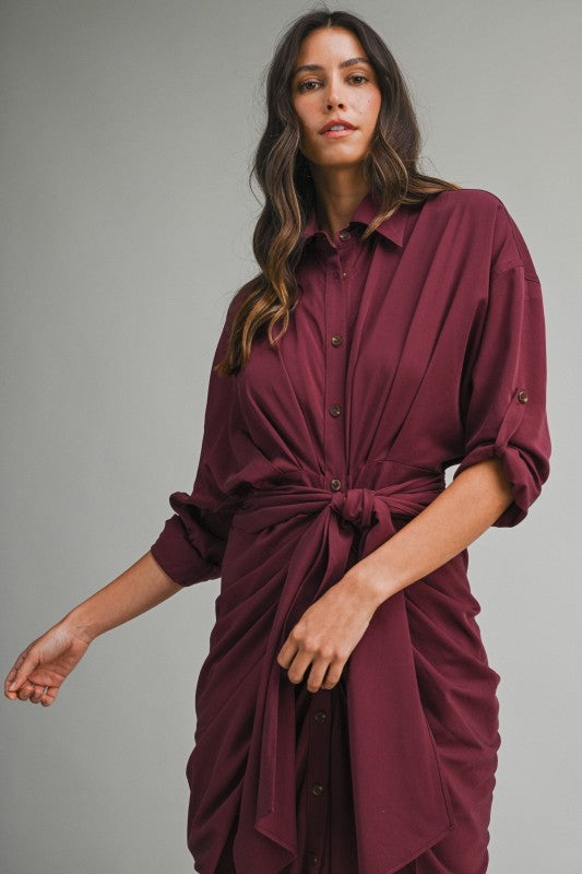 Becker Ruched Long Sleeve Midi Dress