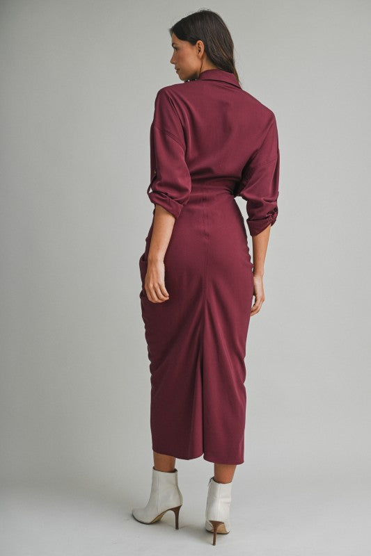 Becker Ruched Long Sleeve Midi Dress