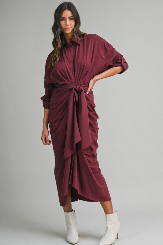 Becker Ruched Long Sleeve Midi Dress