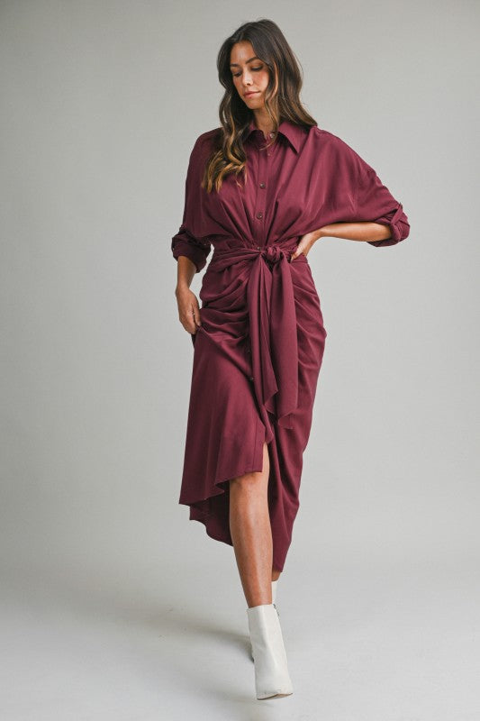 Becker Ruched Long Sleeve Midi Dress