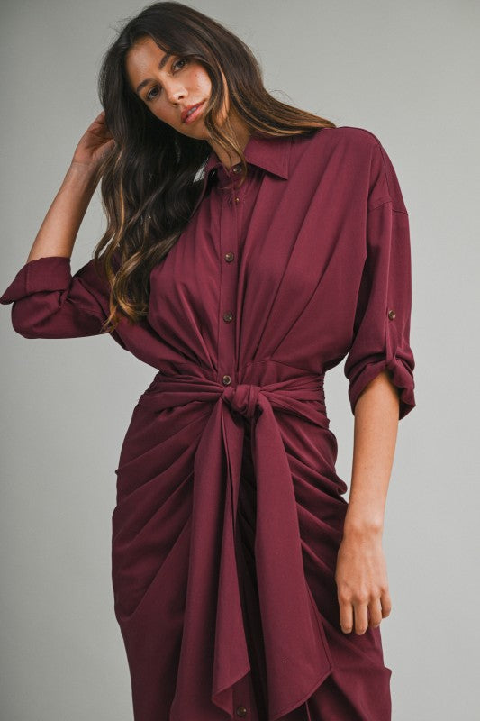 Becker Ruched Long Sleeve Midi Dress