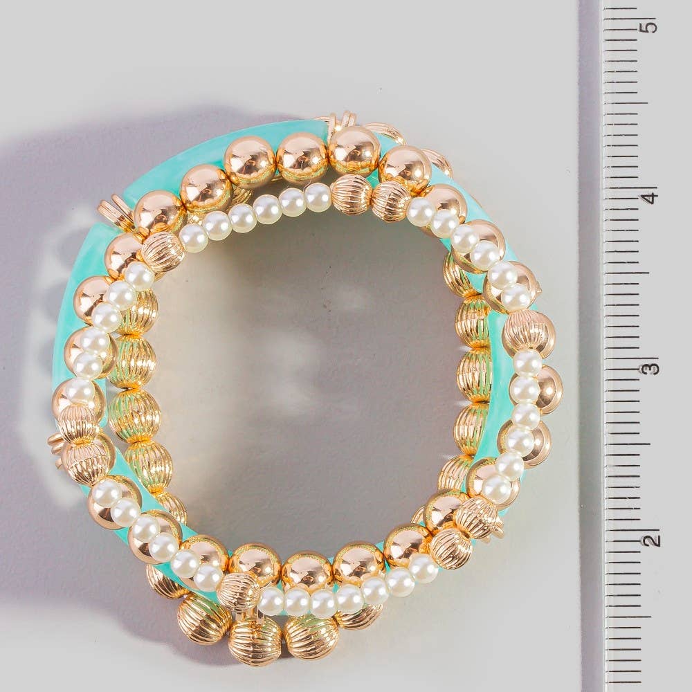 Avery Resin Bar And Gold Bead Stretch Bracelet Set PREORDER