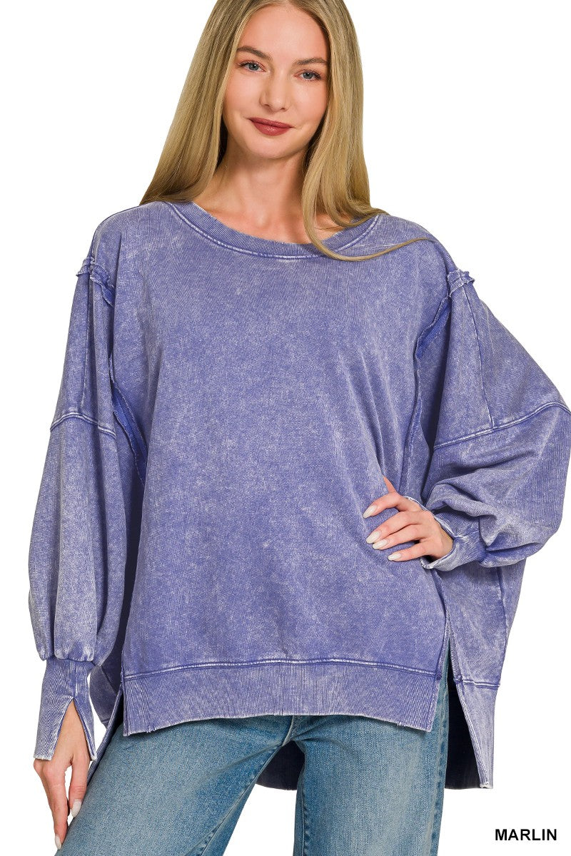 Harvi Acid Wash Hi Lo Sweatshirt