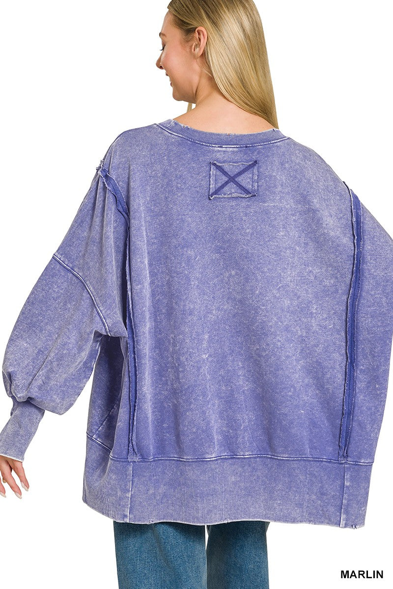 Harvi Acid Wash Hi Lo Sweatshirt