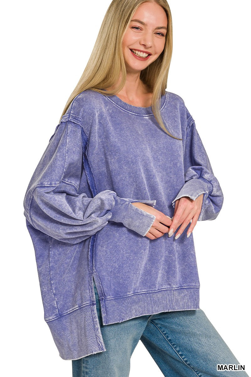 Harvi Acid Wash Hi Lo Sweatshirt