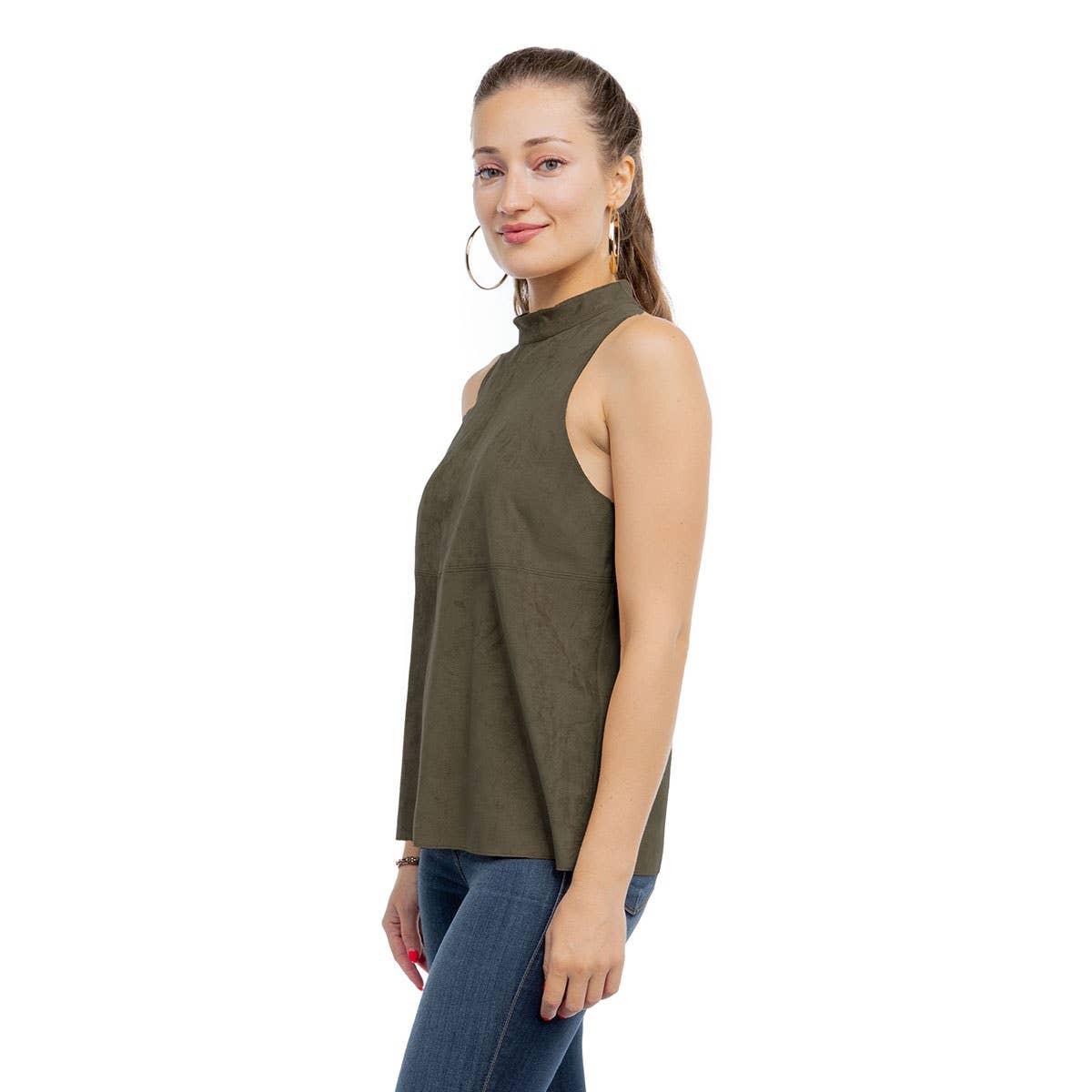 Milburn Mock Neck Faux Suede Top
