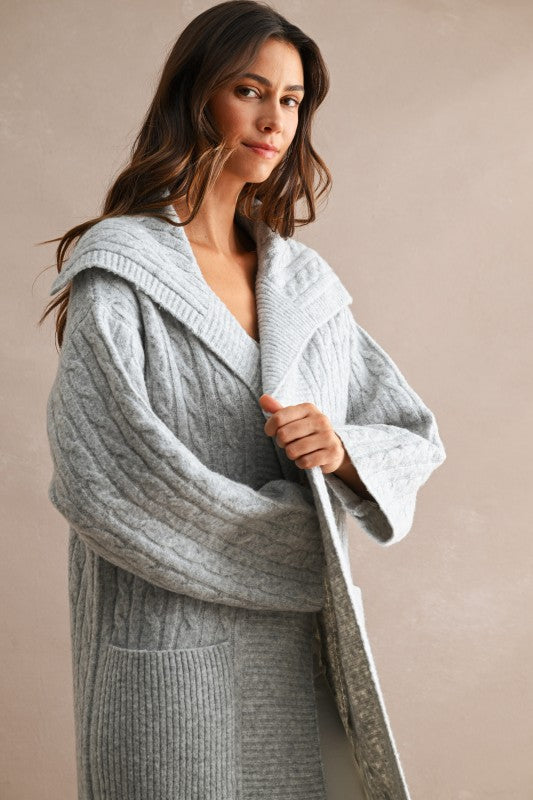 Gretta Cable Knit Shawl Collar Sweater Cardigan Coat PREORDER