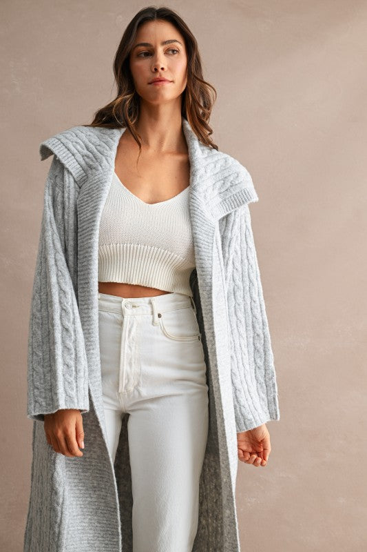Gretta Cable Knit Shawl Collar Sweater Cardigan Coat PREORDER