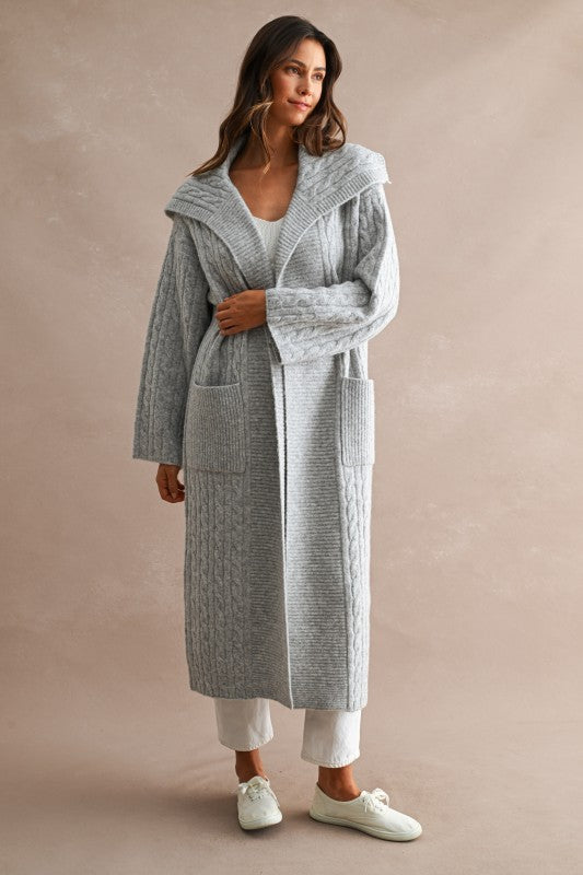 Gretta Cable Knit Shawl Collar Sweater Cardigan Coat PREORDER