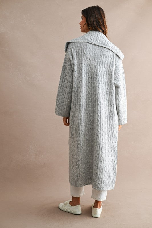 Gretta Cable Knit Shawl Collar Sweater Cardigan Coat PREORDER