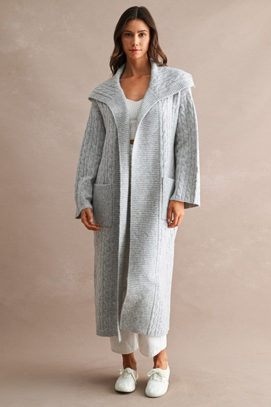 Gretta Cable Knit Shawl Collar Sweater Cardigan Coat PREORDER