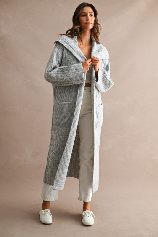 Gretta Cable Knit Shawl Collar Sweater Cardigan Coat PREORDER