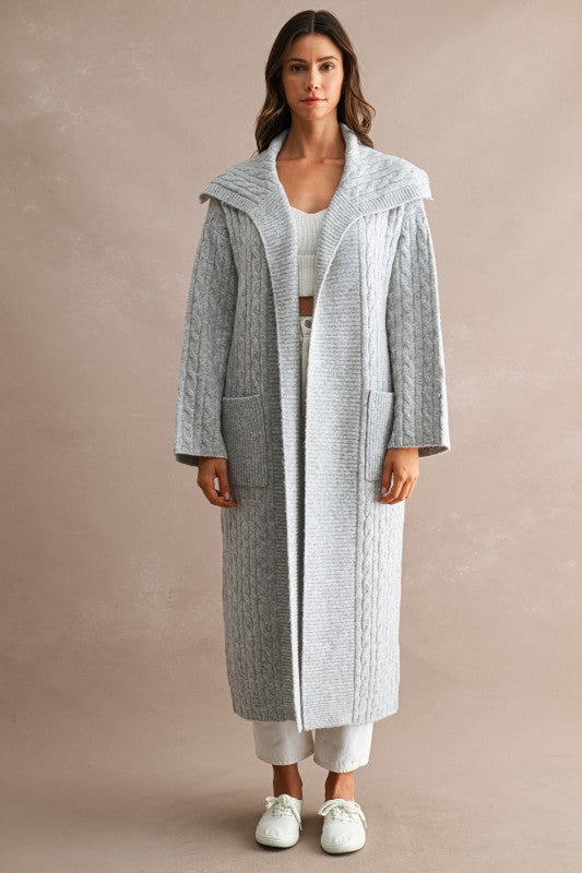 Gretta Cable Knit Shawl Collar Sweater Cardigan Coat PREORDER
