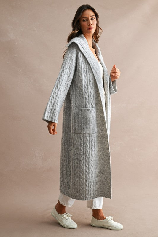 Gretta Cable Knit Shawl Collar Sweater Cardigan Coat PREORDER