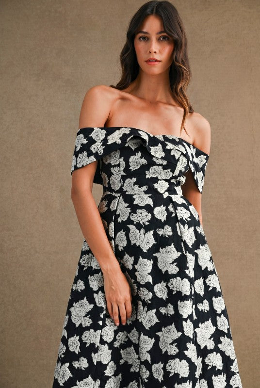Barker Off Shoulder Midi Floral Dress